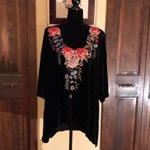 Johnny Was black velvet embroidered tunic
